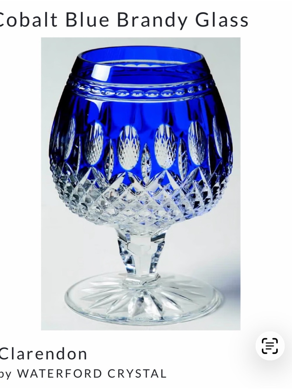 Waterford Clarendon Cobalt Blue Crystal Brandy Glasses, Pair